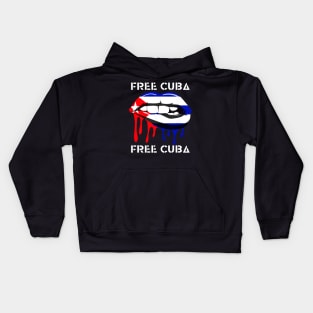 Cuba Flag and Lips Free Patria Cuban Pride y Vida Kids Hoodie